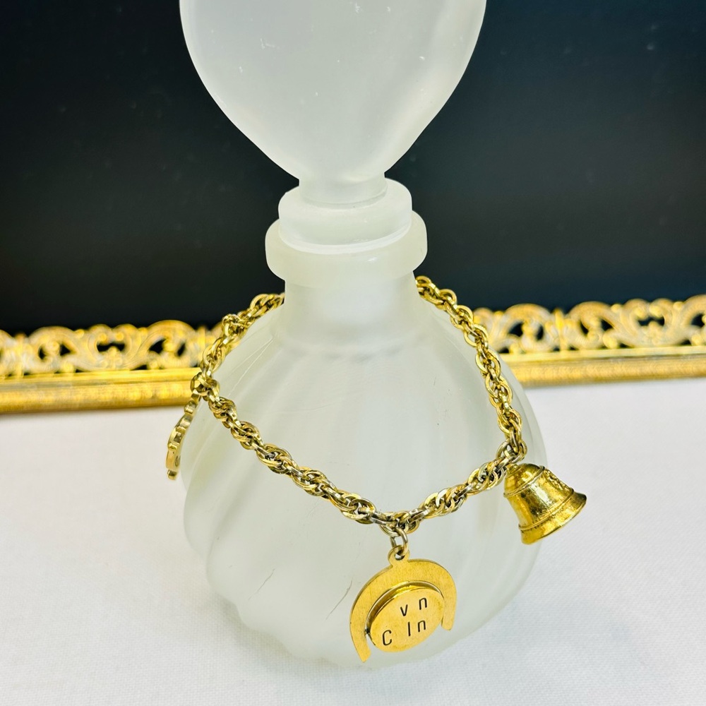 Vintage Avon Calling Gold-Tone Charm Bracelet with Bell and Pendant, Sz 7